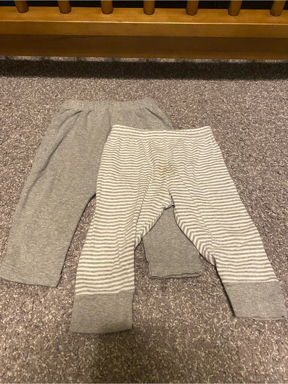 Burt's Bees Baby Grey Solid and Grey/White Striped Pajama Bottoms - 2-Pack